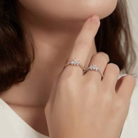 EUC - 14K Gold Plated Marquise Wedding Band/Stacking Ring Size 9 - Picture 4 of 9